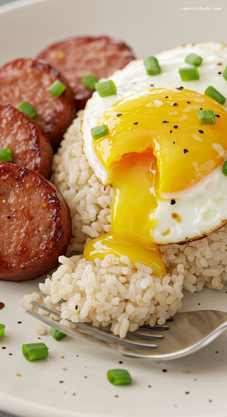 Portuguese Sausage, Eggs, and Rice (Hawaiian Style) – Closeup