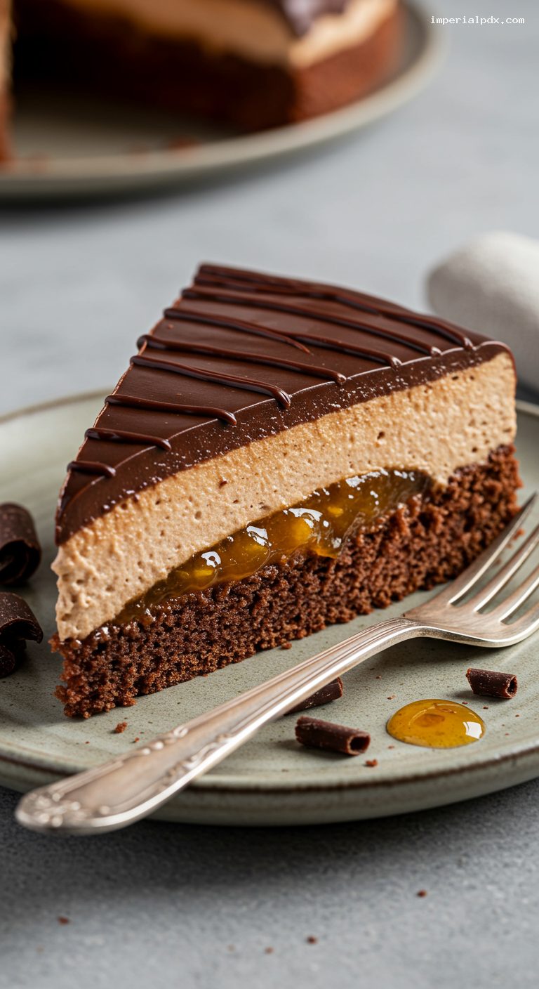Prague Torte with Chocolate Buttercream and Apricot Jam – Closeup