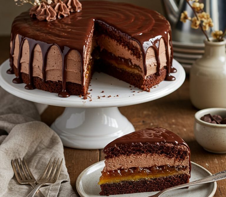 Prague Torte with Chocolate Buttercream and Apricot Jam