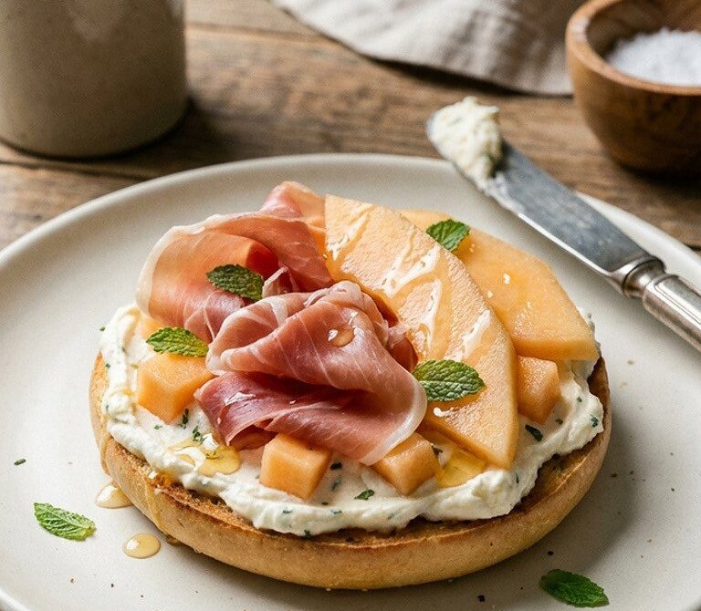 Prosciutto & Melon Cream Cheese Bagel
