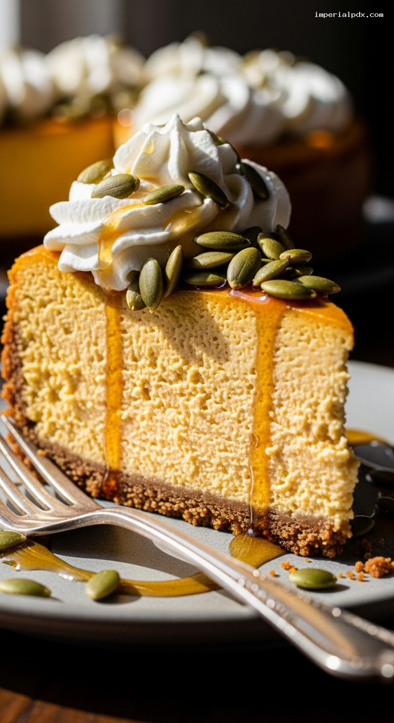 Pumpkin Spice Cheesecake with Gingersnap Crust and Maple Whipped Cream – Closeup