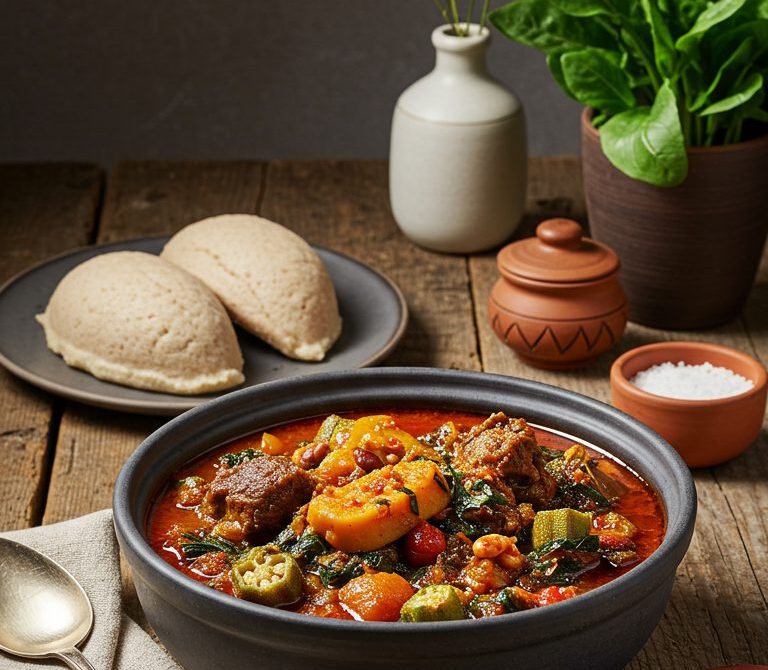 Quick Nigerian Okra Soup (Ìlá Alásèpò) with Mixed Meats