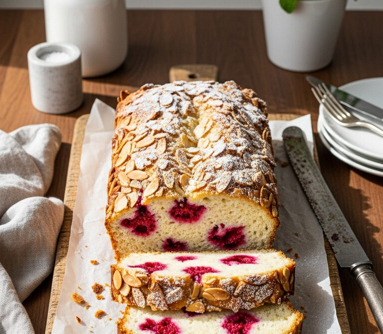 Raspberry Almond Ricotta Loaf Cake