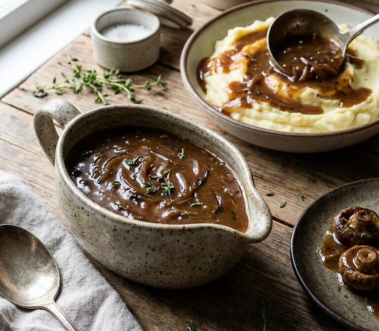 Rich Slow-Cooked Caramelized Onion Gravy With Thyme and Worcestershire