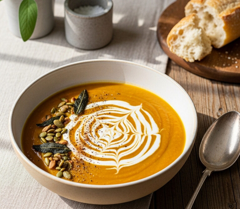 Roasted Butternut Squash and Apple Soup with Sage