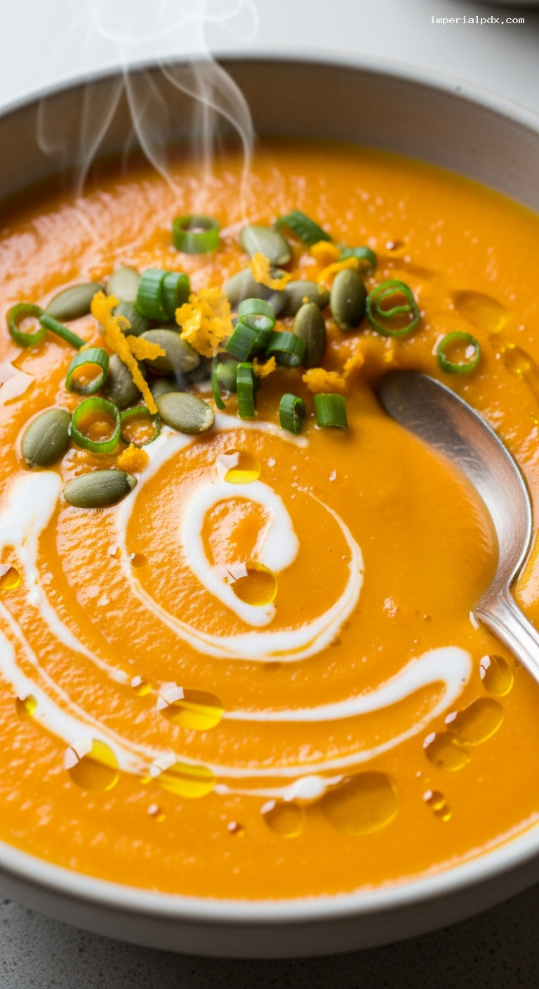 Roasted Carrot Ginger Soup with Orange Zest – Closeup