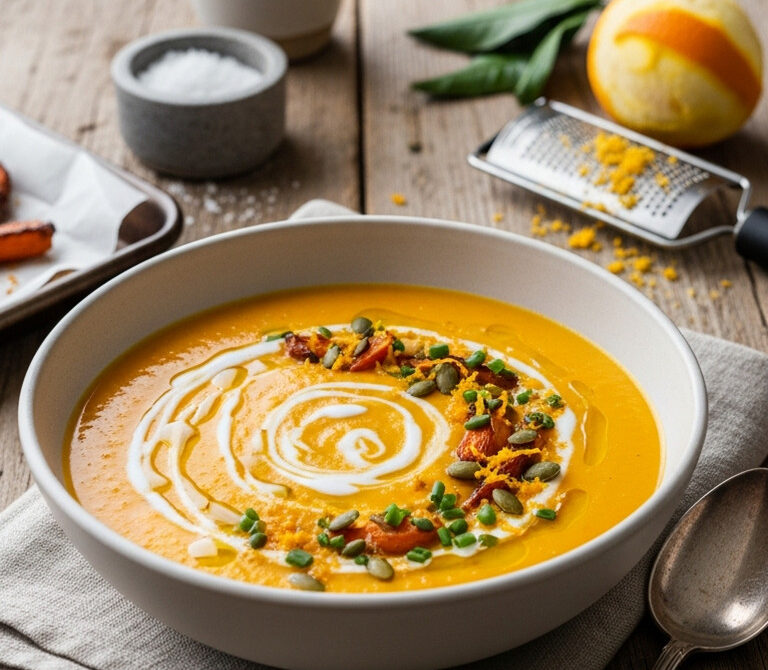 Roasted Carrot Ginger Soup with Orange Zest