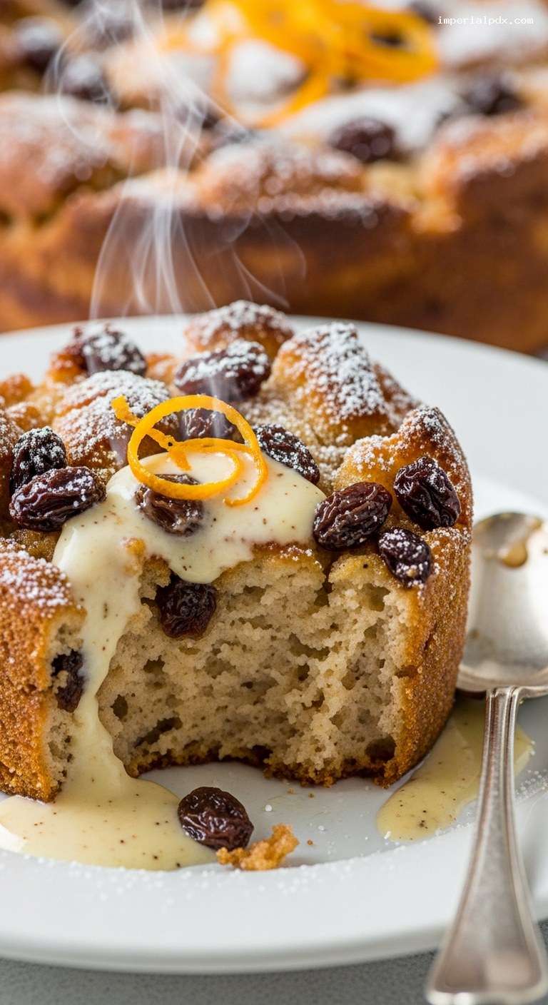 Rum Raisin Bread Pudding Soufflé – Closeup
