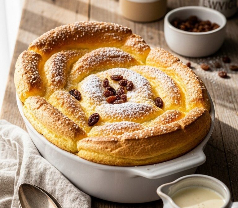 Rum Raisin Bread Pudding Soufflé