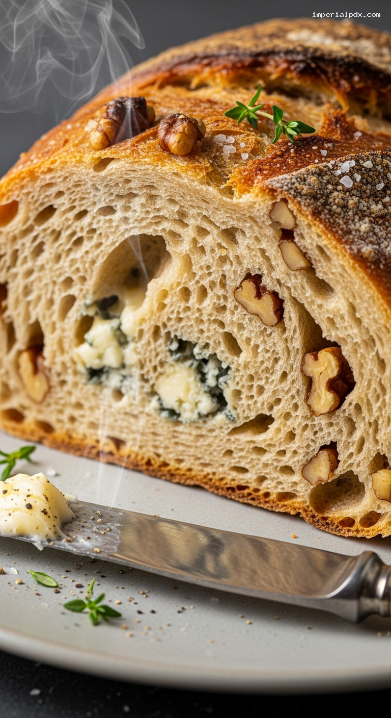 Rustic Blue Cheese and Walnut Loaf – Closeup