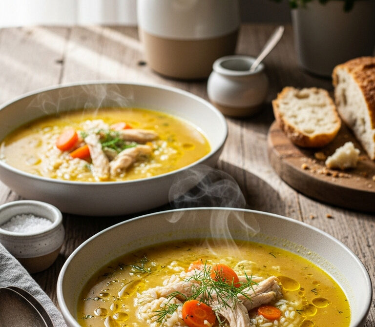 Rustic Chicken and Rice Soup with Dill