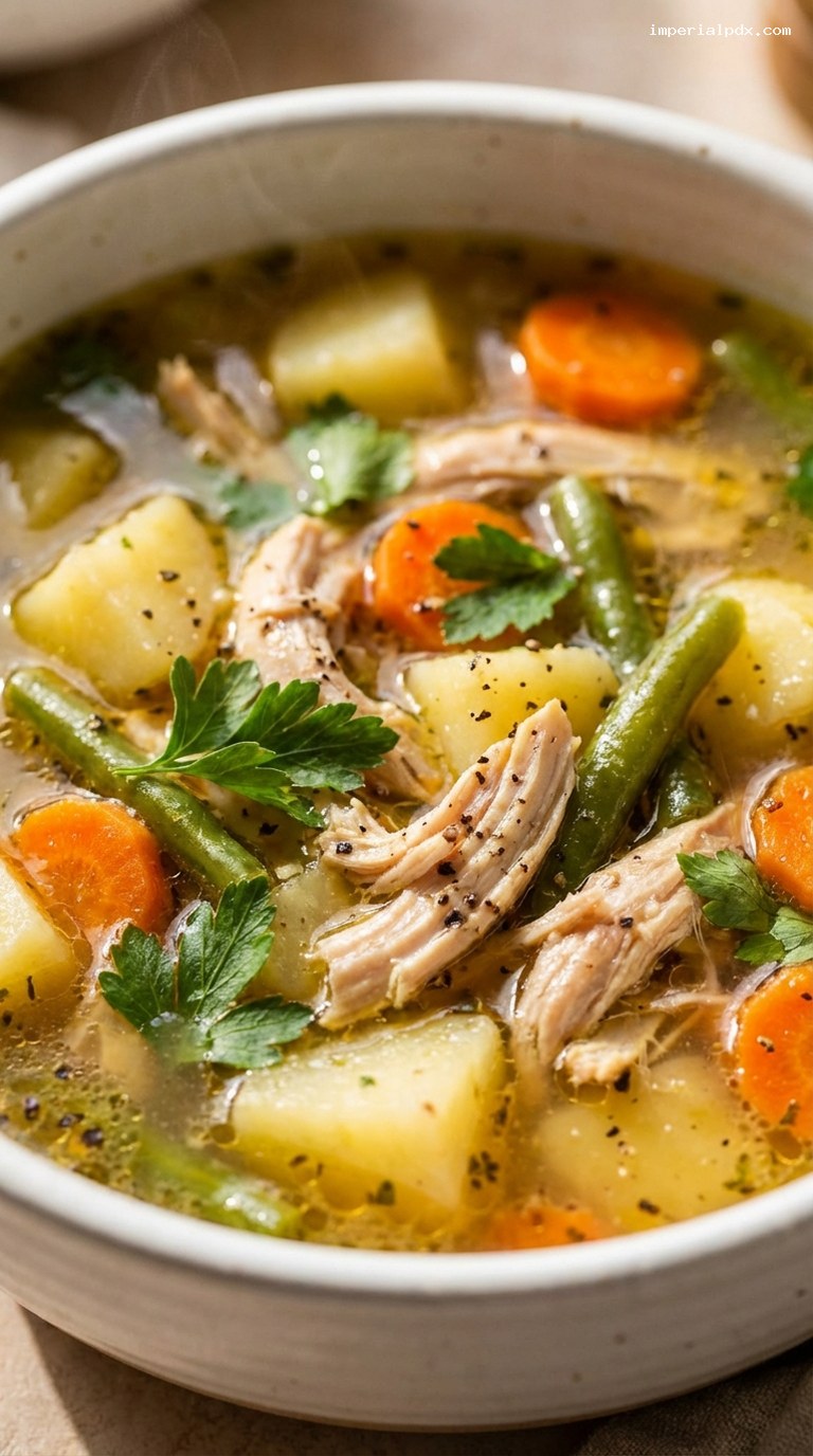 Rustic Chicken and Vegetable Stew-Style Soup – Closeup