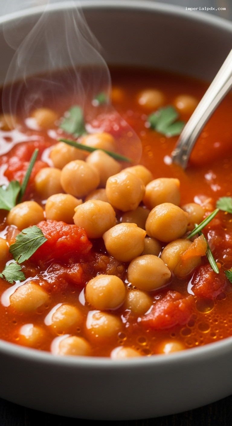 Rustic Chickpea and Tomato Soup with Rosemary and Red Wine – Closeup