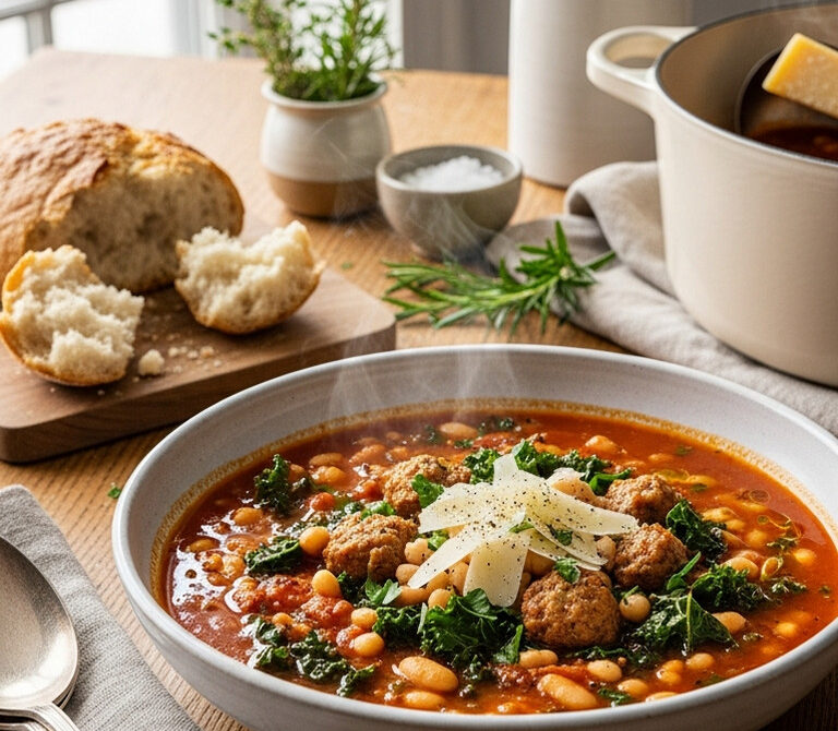 Rustic Italian Sausage and White Bean Tomato Soup