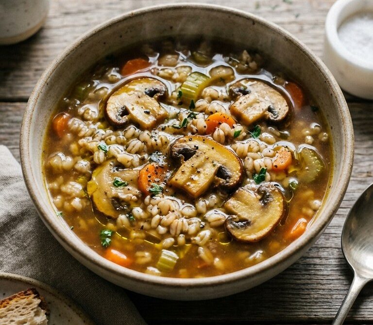 Rustic Mushroom and Barley Soup with Thyme