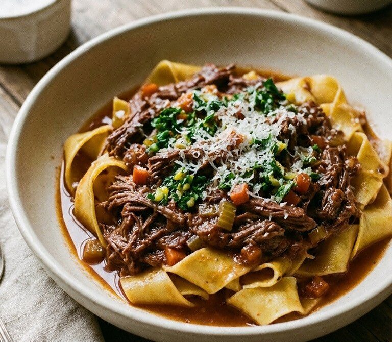 Rustic Red Wine Beef Ragu with Gremolata Pappardelle