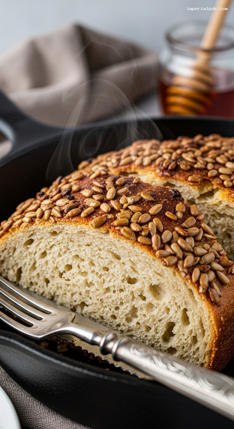 Rustic Sunflower Honey Skillet Bread – Closeup