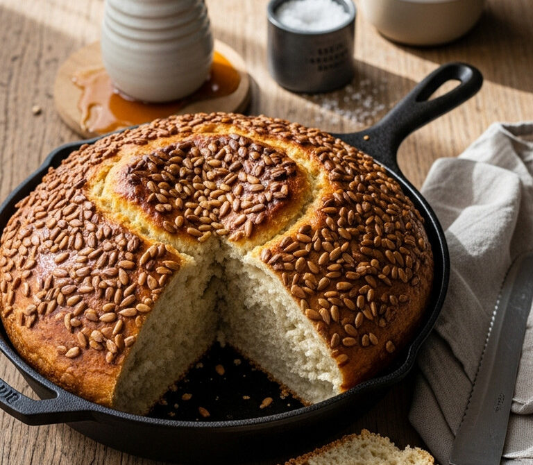 Rustic Sunflower Honey Skillet Bread