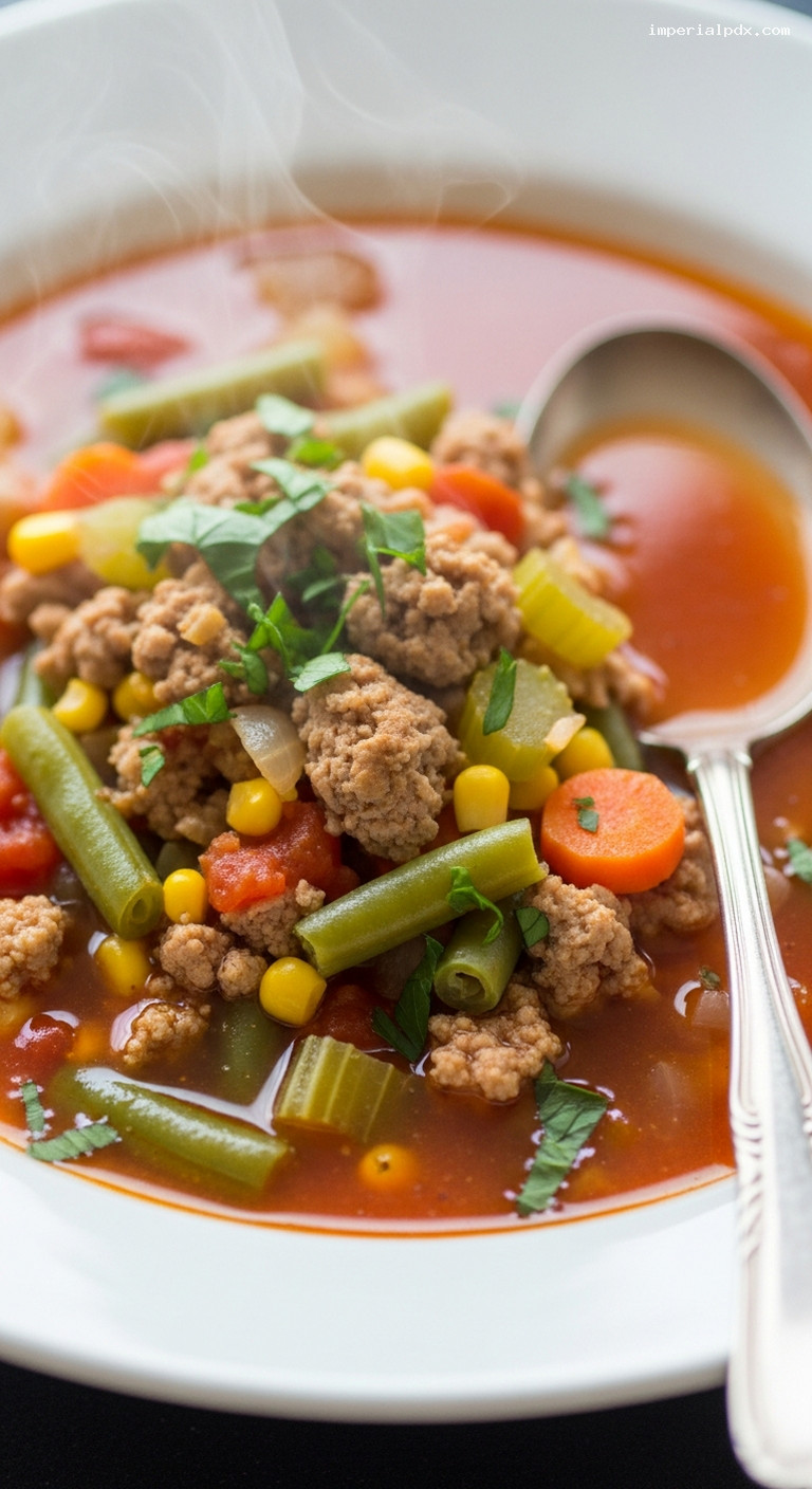 Rustic Turkey and Vegetable Soup in Light Broth – Closeup