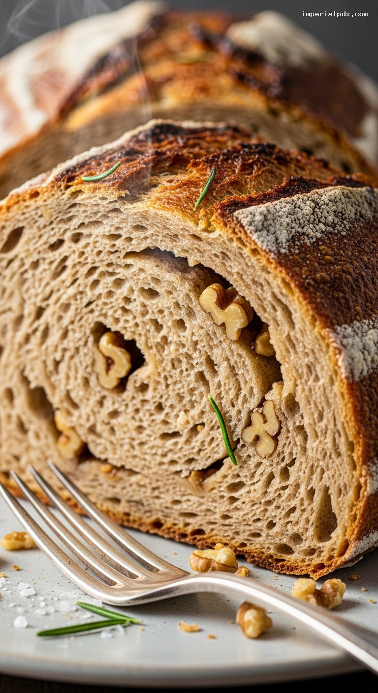 Rustic Walnut Rosemary Whole Wheat Loaf – Closeup