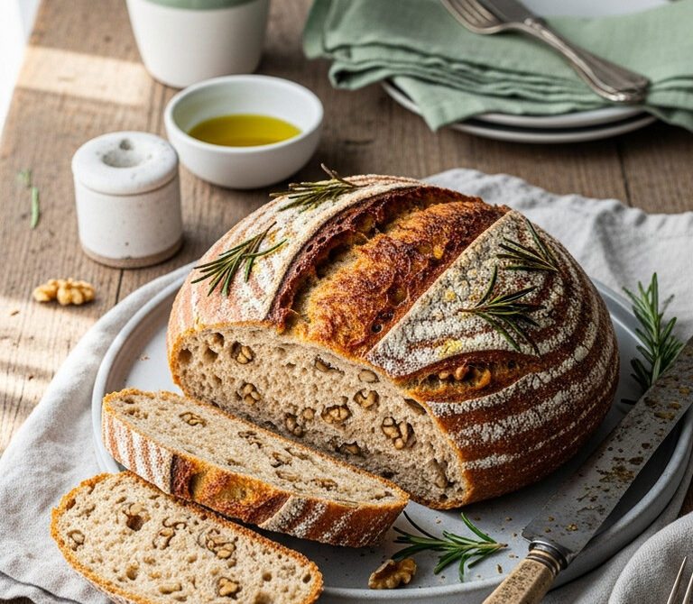Rustic Walnut Rosemary Whole Wheat Loaf
