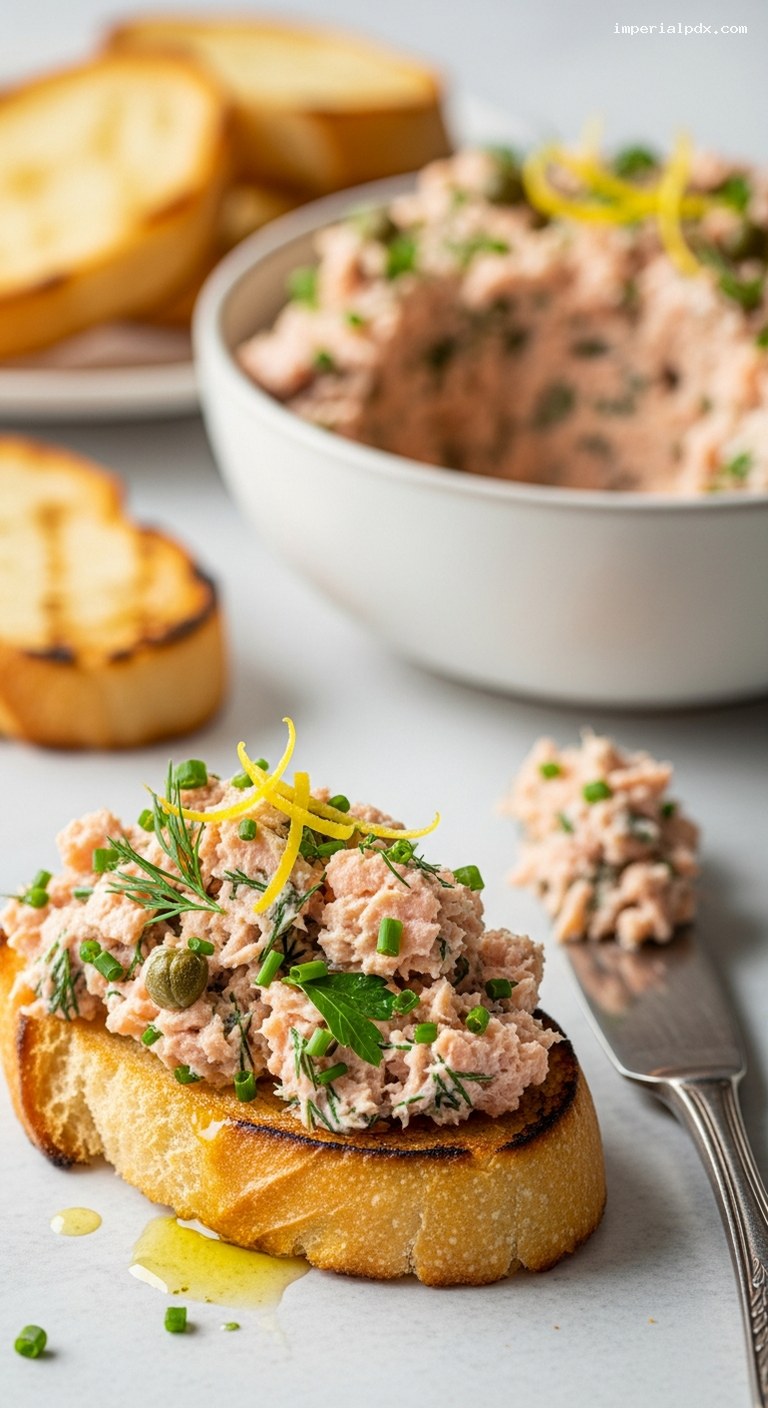 Salmon Rillettes with Crème Fraîche, Lemon, and Chives – Closeup