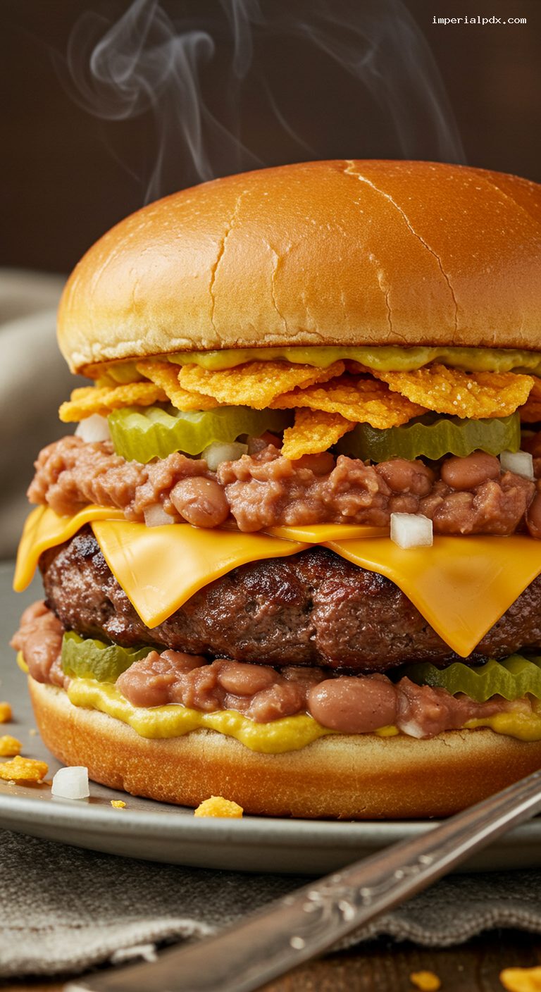 San Antonio Bean Burger with Fritos and Cheddar – Closeup
