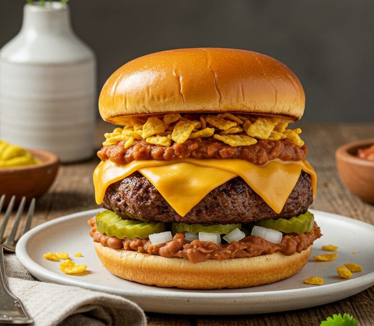 San Antonio Bean Burger with Fritos and Cheddar