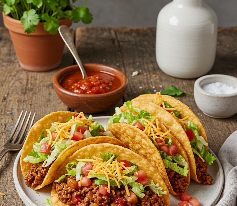 San Antonio Puffy Tacos with Picadillo and Salsa Roja