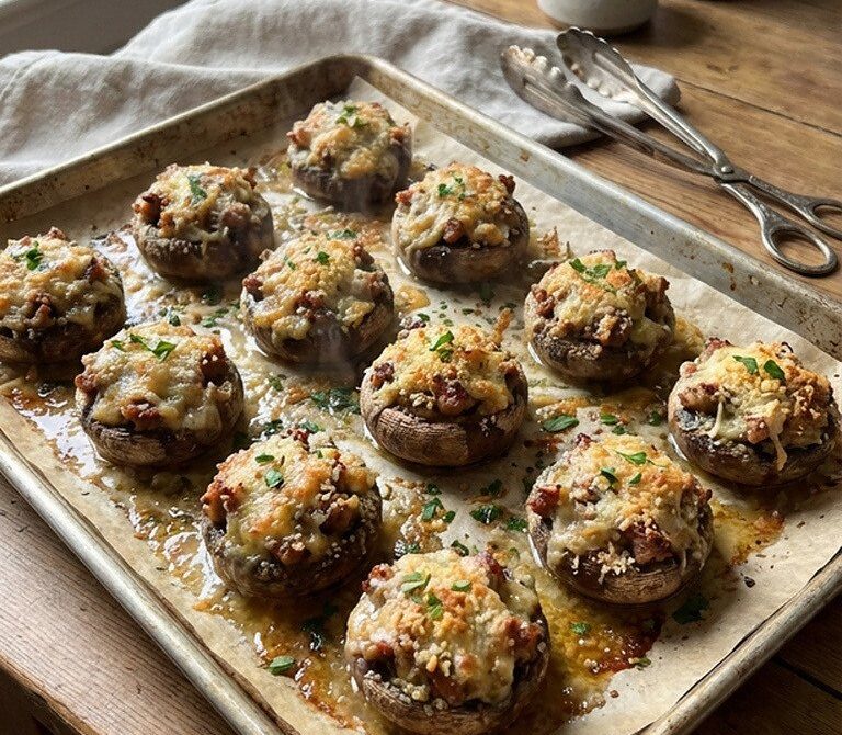 Sausage Stuffed Mushrooms with Herbed Cream Cheese