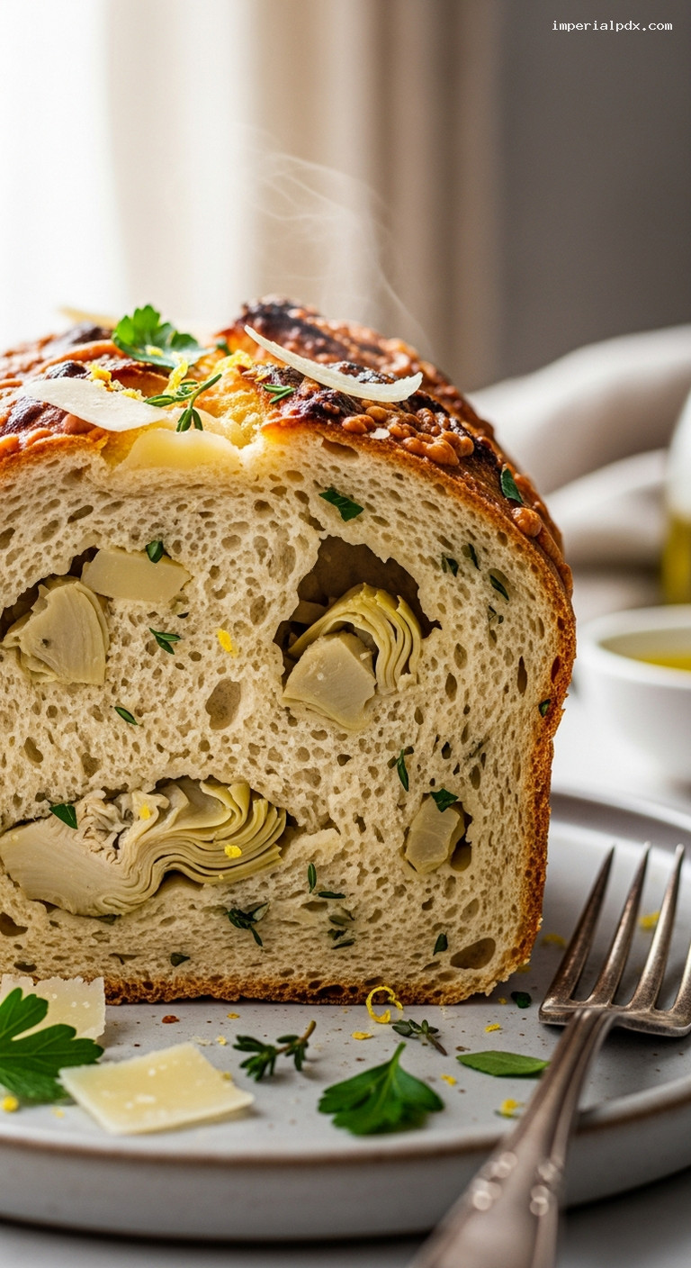 Savory Artichoke-Parmesan Herb Loaf – Closeup