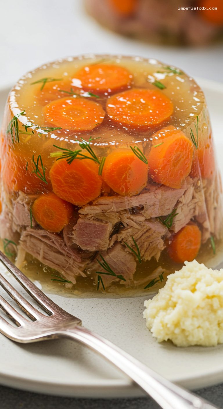 Savory Kholodets Aspic with Pork and Beef Shanks – Closeup