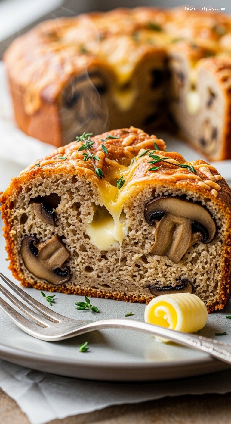 Savory Mushroom-Gruyère Quick Bread – Closeup