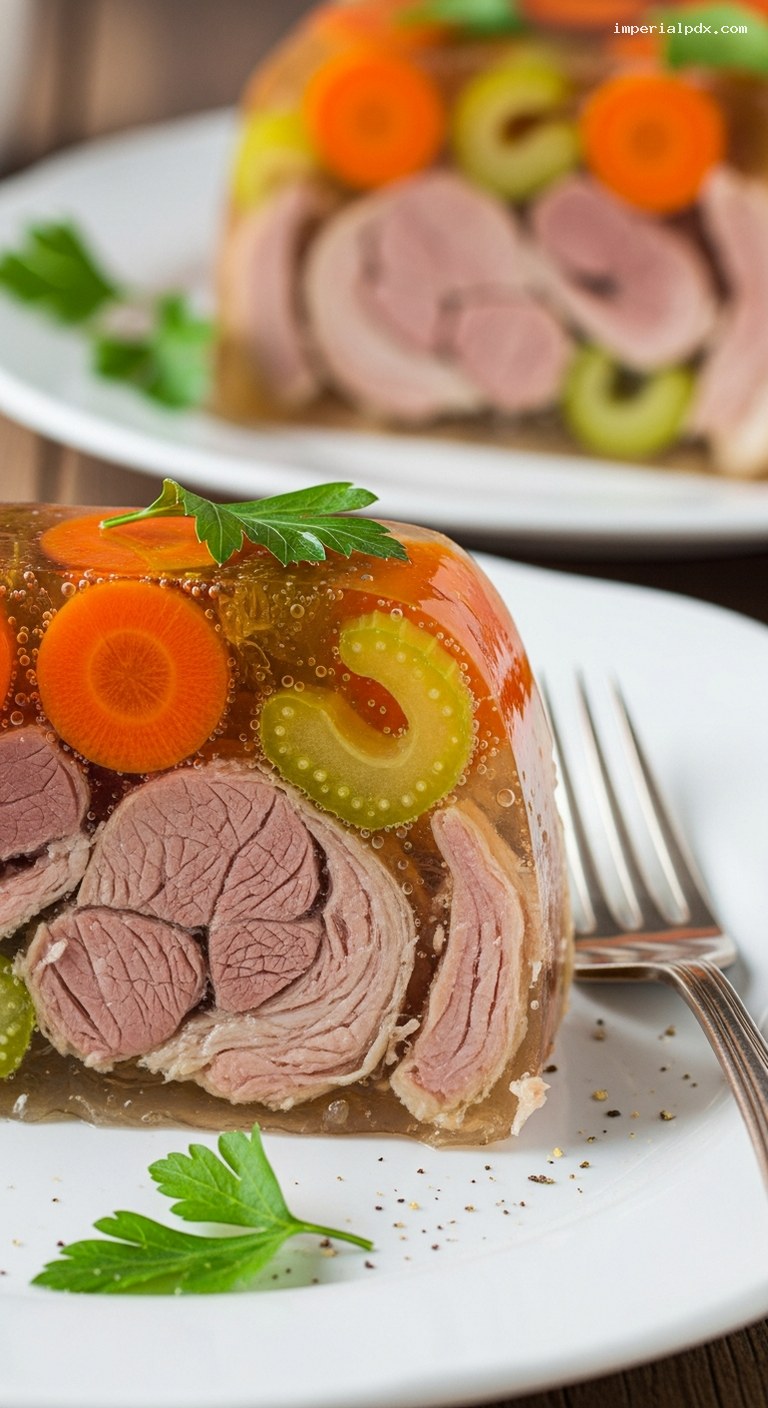 Savory Pork Knuckle Aspic with Carrots and Celery – Closeup