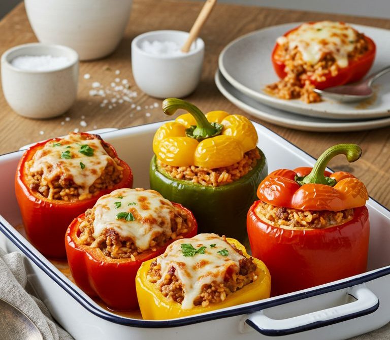 Savory Stuffed Bell Peppers with Rice and Cheese
