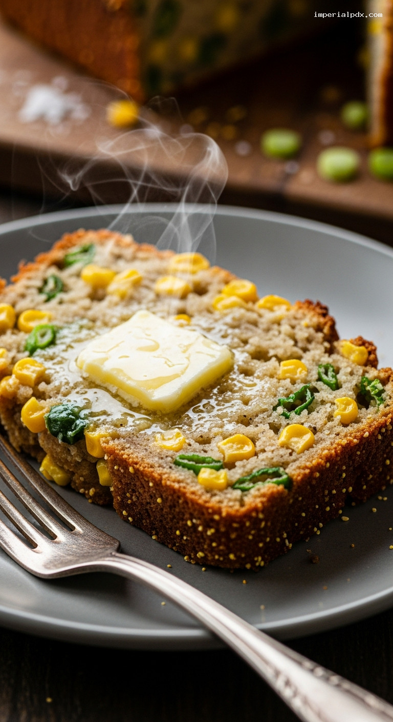 Savory Sweet Corn and Scallion Quick Bread – Closeup
