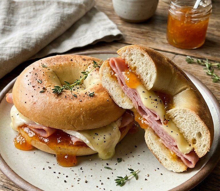 Savory-Sweet Ham, Brie and Apricot Bagel