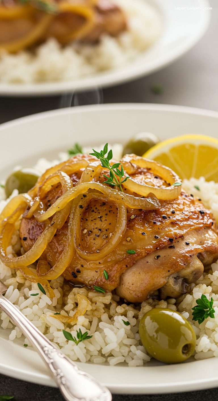 Senegalese Chicken Yassa with Caramelized Onions – Closeup