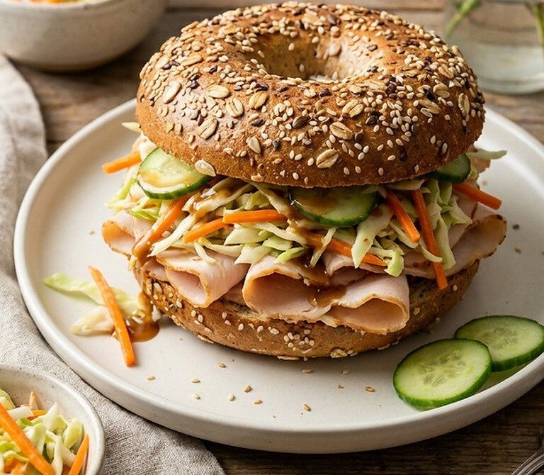 Sesame Ginger Turkey Crunch Bagel with Soy Mayo