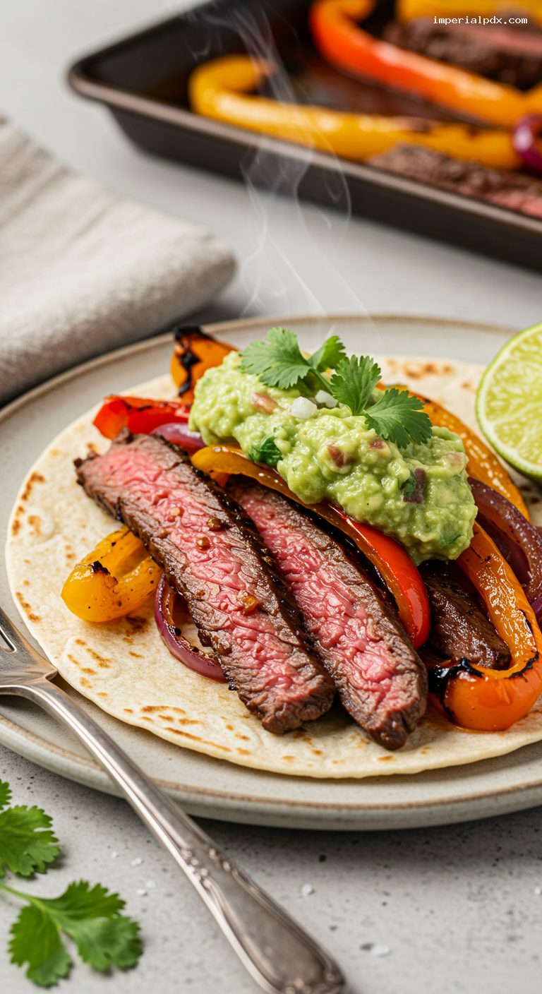 Sheet-Pan Beef Fajitas with Lime and Peppers – Closeup