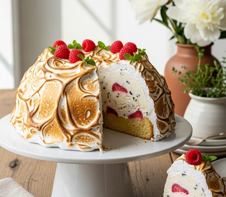 Show-Stopping Baked Alaska with Pound Cake and Meringue