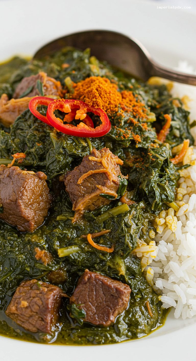 Sierra Leonean Plasas with Smoked Fish and Beef – Closeup