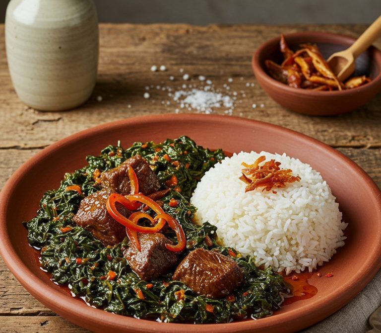 Sierra Leonean Plasas with Smoked Fish and Beef