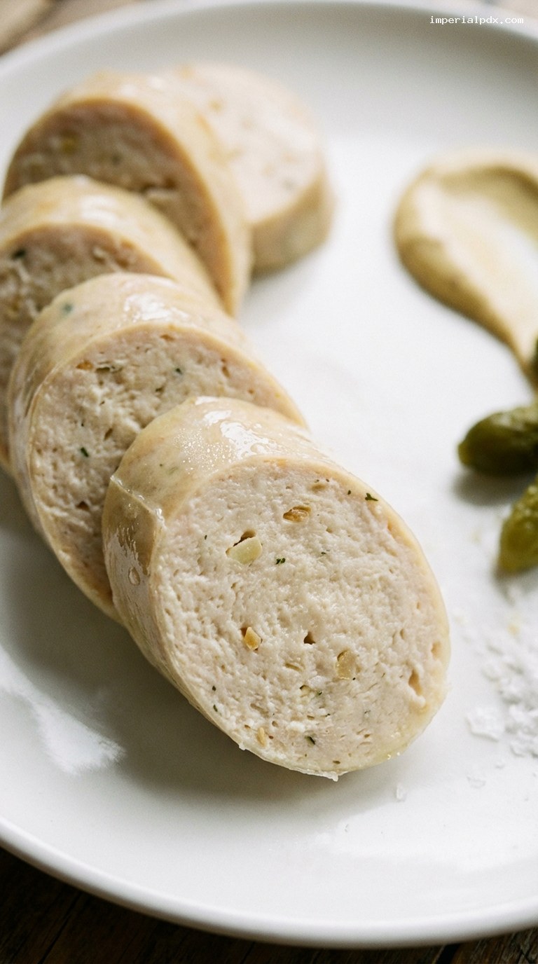 Silky Pork and Roasted Garlic Boudin Blanc – Closeup