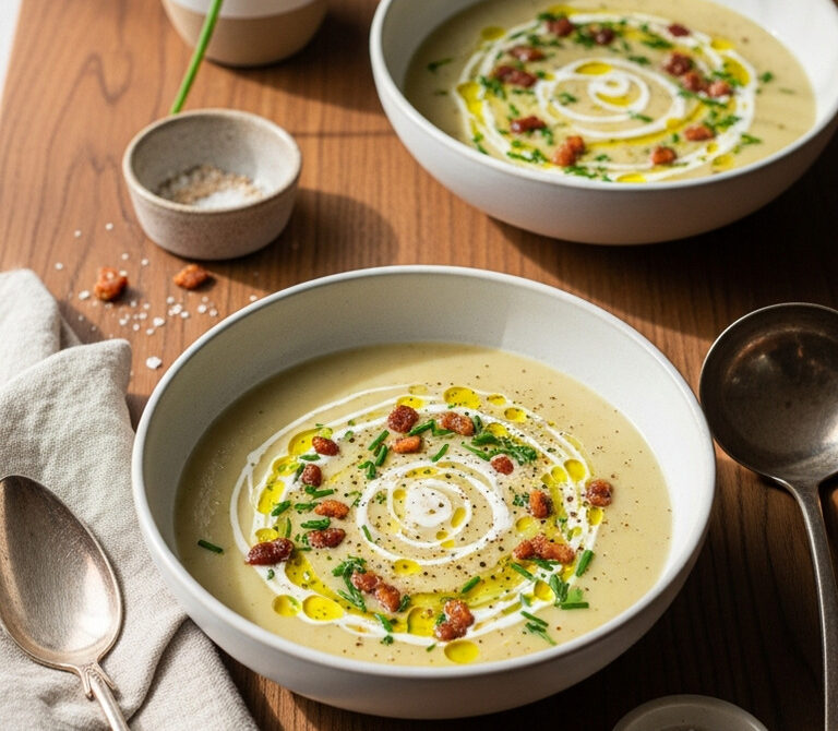 Silky Potato Leek Soup with Chives and Cream