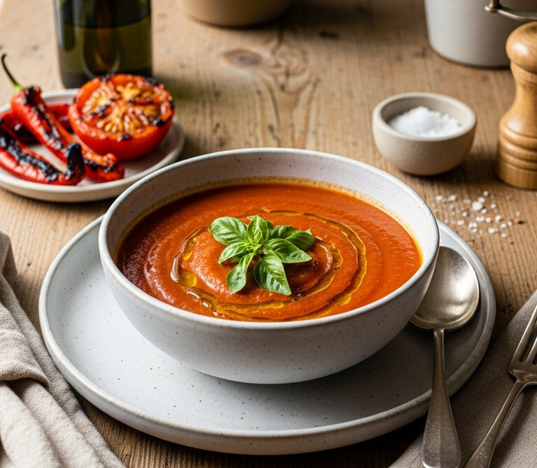 Silky Roasted Red Pepper and Tomato Soup