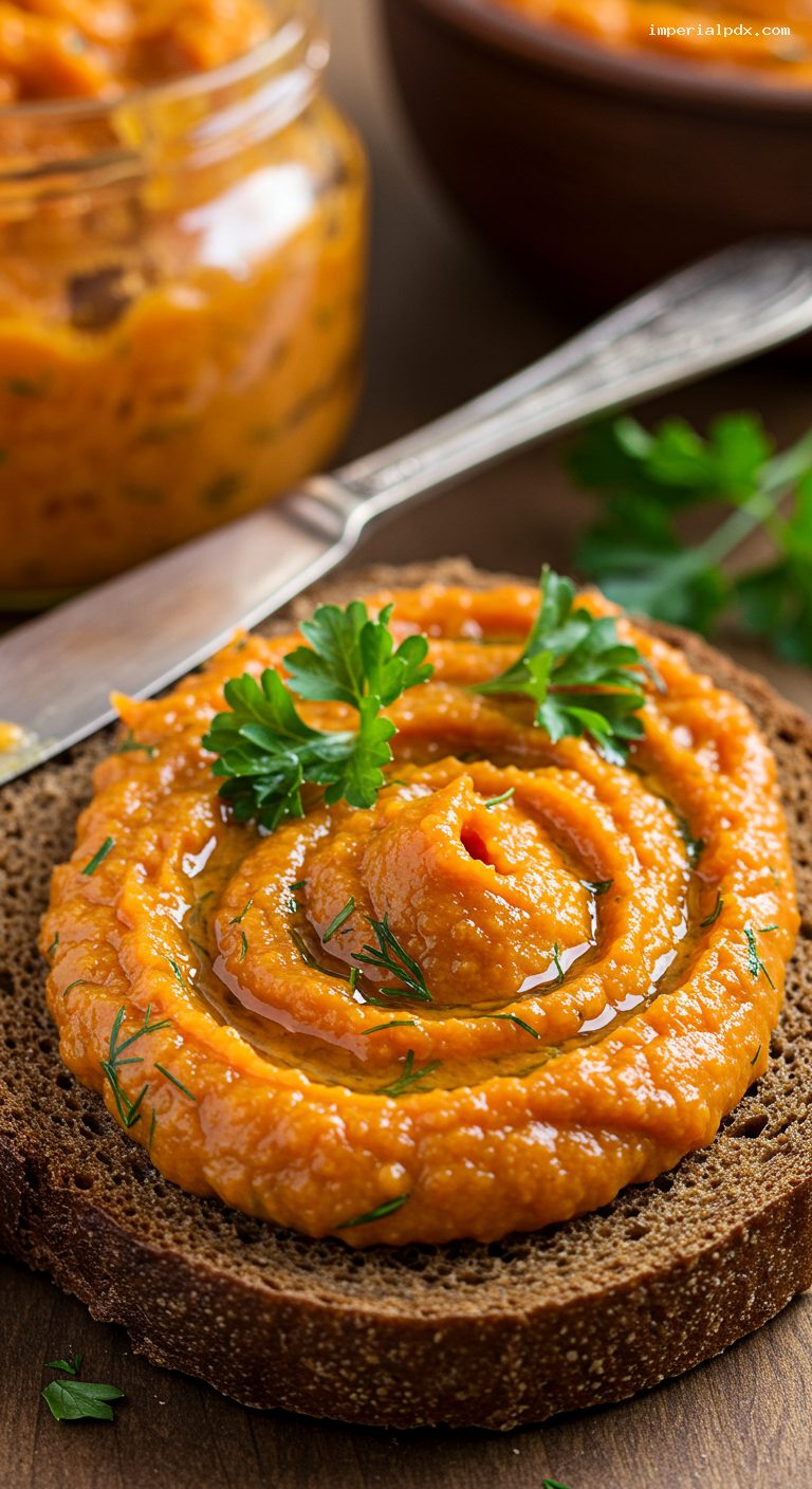 Silky Zucchini Spread (Kabachkovaya Ikra) on Rye Toast – Closeup