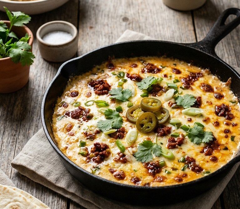 Skillet Queso Fundido with Chorizo and Warm Tortillas