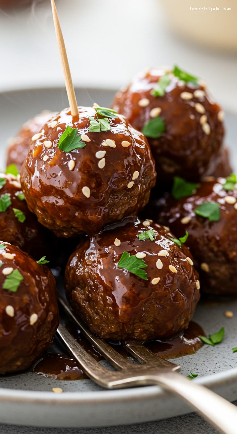 Slow Cooker BBQ Cocktail Meatballs – Closeup