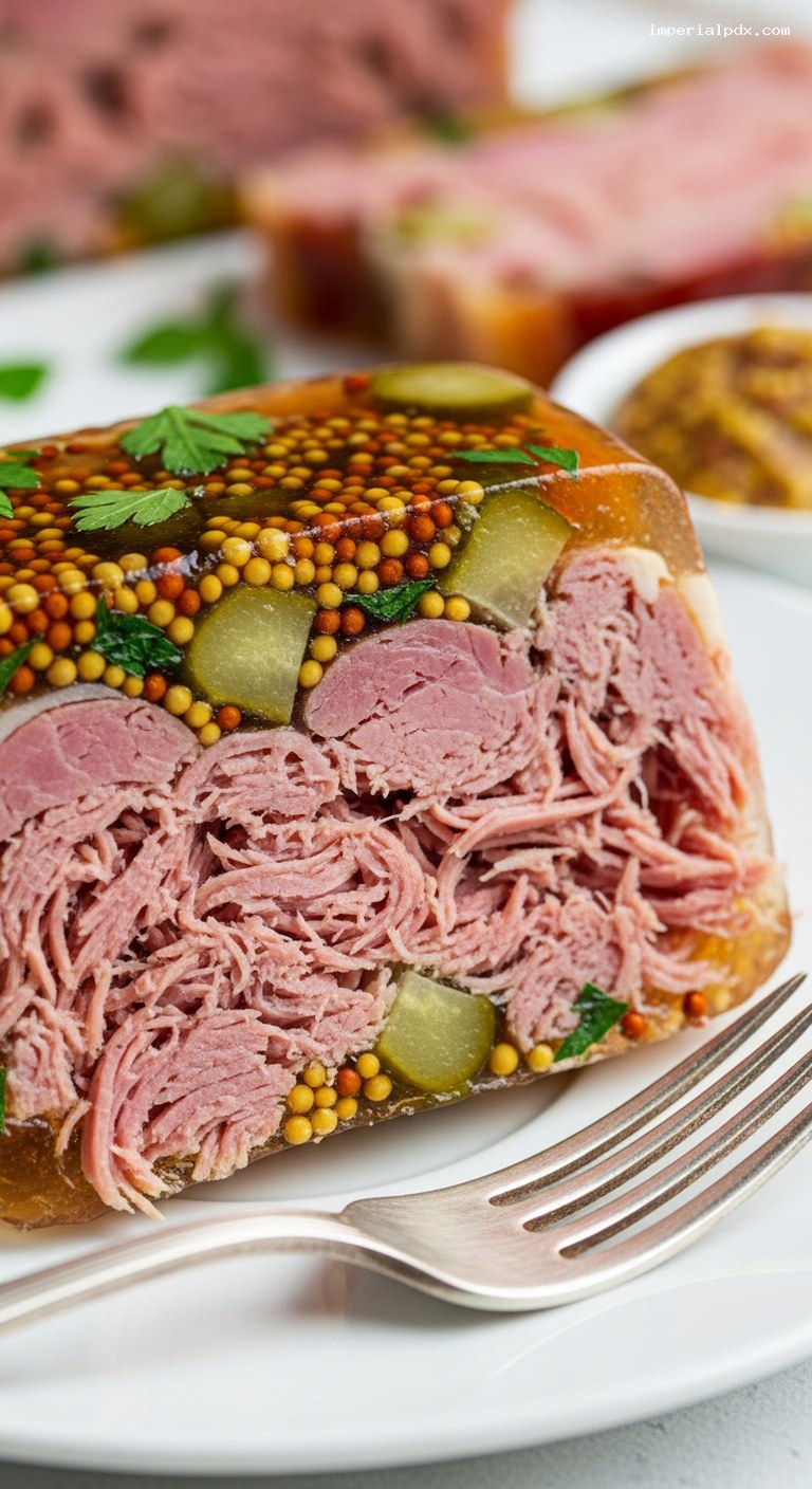 Smoked Ham Hock Terrine with Pickles and Mustard Seeds – Closeup